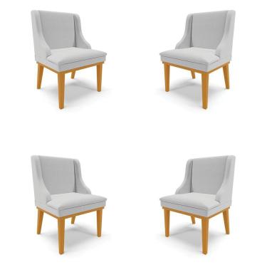 Imagem de Kit 4 Cadeiras Decorativas Sala De Jantar Base Fixa De Madeira Firenze Linho Cinza/castanho G19