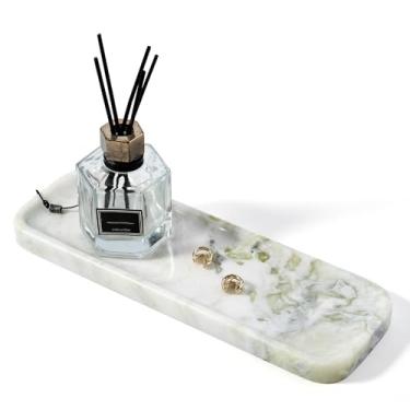 Imagem de Koville Bandeja de mármore para pia de banheiro, bandeja de pedra natural de 30,5 x 10 cm para bancada de cômoda de cozinha, bandeja de mármore decorativa retangular para bijuterias de perfume (Bianco