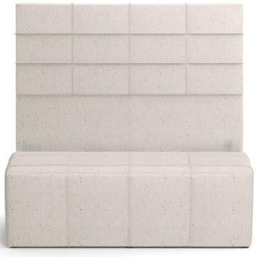 Imagem de Kit Cabeceira Cama Box Casal 140cm Com Calçadeira Roma W01 Linho Cru -