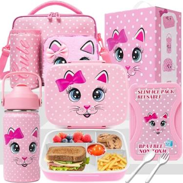 Imagem de Oruiji Lancheira Bento para crianças com bolsa de gelo para meninas de 5 a 12 anos para escola com conjunto de lancheira fofa para crianças com garrafa de água de aço inoxidável para crianças em idade
