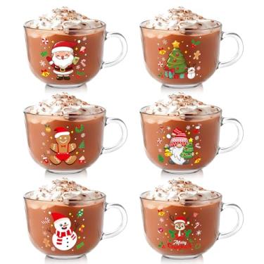 Imagem de Vesici Conjunto de 6 canecas de café de vidro de Natal de 473 ml, copos de vidro de Natal de inverno com alça, canecas de café de Natal, papai noel, boneco de neve, presente de Natal para mulheres