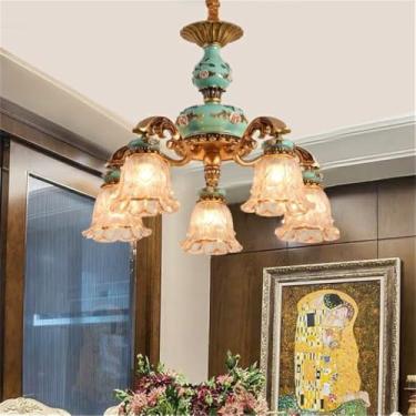 Imagem de Lustre de luxo europeu para sala de estar, estilo retrô americano, para restaurante, quarto, casa de campo, hotel, café, duplex, loja de roupas, salão de beleza, luminária pendente (5 lâmpad