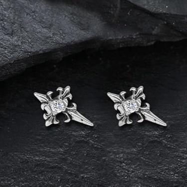 Imagem de Brincos de aço inoxidável de zircônia incrustada em cruz – Design elegante de cruz com zircão, acessório durável e elegante para qualquer ocasião, standard, Aço inoxidável, Sem pedra preciosa