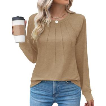 Imagem de Blusa Kistore de manga comprida plus size, folgada, marrom, XXL, femin