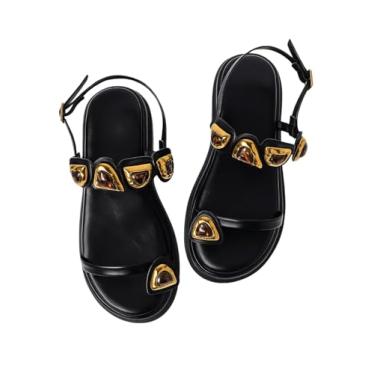 Imagem de Sandália Papete Feminina Flatform Detalhe Dourado Confortável Moderna Macia (Preto, BR, Adulto, Numérico, 36)