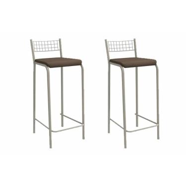 Imagem de Kit 2 Banquetas Sala Jantar Gênova 2b705nk Aço 2 Un Niquel-suede Cappuccino - Kappesberg