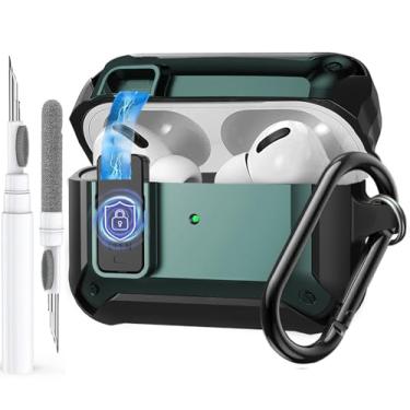 Imagem de Olytop Capa para Airpods Pro 3 com trava magnética automática, capa robusta para Apple Airpods Pro 3ª geração 2025, capa protetora à prova de choque para iPod Pro3 Gen com mosquetão e kit de limpeza