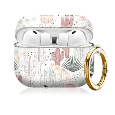 Imagem de Compatível com AirPod Pro 3 (2025), linda capa para mulheres e homens, capa rígida à prova de choque com chaveiro, acessórios de capa de carregamento sem fio (planta de cacto abstrata)
