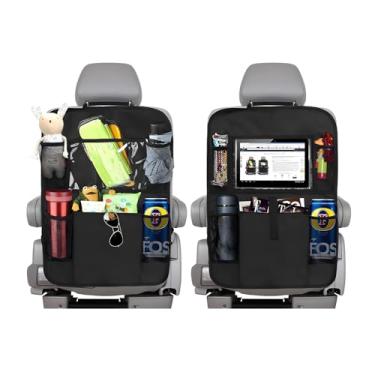 Imagem de NYTKL 2 peças de organizador de banco traseiro de carro, tapete Oxford protetor de assento traseiro com suporte de tablet para tela sensível ao toque, impermeável, bolsa de armazenamento automotivo