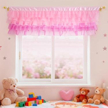 Imagem de Besutolife Cortinas de saia rosa para meninas, saia de tule brilhante para crianças, janelas, berçário, blackout, tratamento de janela, 132 x 40,6 cm, 2 painéis