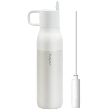 Imagem de vsitoo Garrafa de água filtrada de fibra de carbono com canudo, garrafa de filtro de água de aço inoxidável isolada, garrafa de água com filtro reutilizável portátil sem BPA, 740 ml, branca