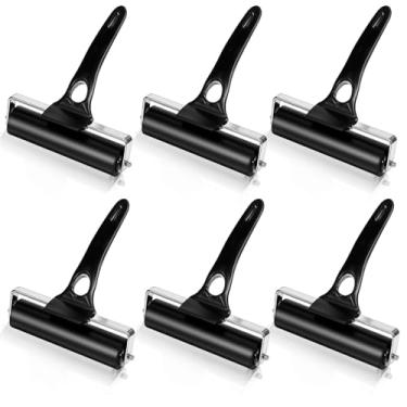 Imagem de 6 peças de rolo de borracha de 4,7 polegadas rolos Brayer pretos para artesanato de borracha Brayer rolo de tinta para colar bloco de tinta papel de artesanato prensa impressão papel de parede