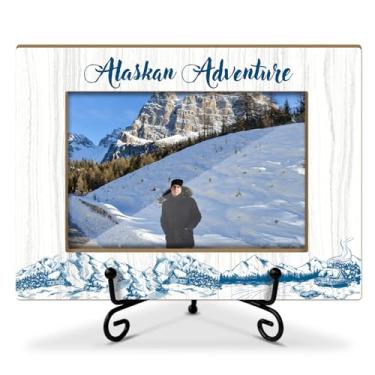 Imagem de Lesixur Moldura para fotos Alaska Adventure 10 x 15 cm, moldura de madeira com suporte de ferro, presentes de férias de lua de mel para amigos, família, casais, lembranças do Alasca, escritório, casa