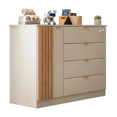 Imagem de Cômoda Infantil Ayla 1 Porta E 4 Gavetas Off White Acetinado - Phoenix Baby Off White Acetinado