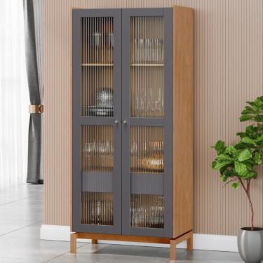 Imagem de Cristaleira Portas Vidro 80cm Com Gaveta Soleil Tauari/grafite F07 - Mpozenato