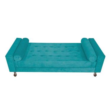 Imagem de Recamier Baú Félix Solteiro 195cm Suede Azul Turquesa