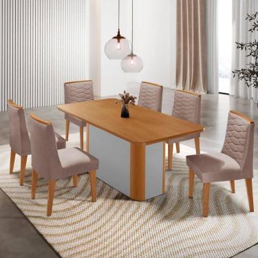 Imagem de Mesa De Jantar Isadora 180cm Tampo Mdf Laminado Linho Capuccino Off White