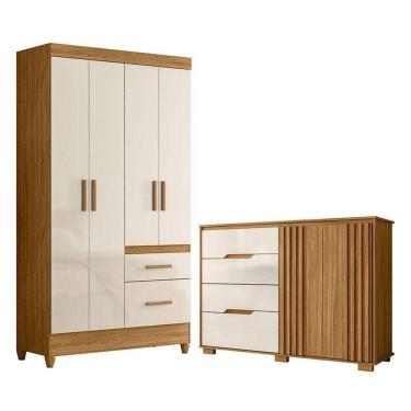 Imagem de Guarda Roupa Solteiro Madri E Cômoda Texas Freijó Off White - Moval