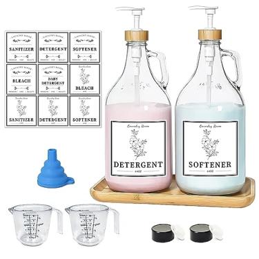 Imagem de LIKAJON Glass Laundry Detergent Dispenser, Liquid Laundry Soap Dispenser for Laundry Room, 64oz Detergent Bleach Softener Dispenser for Farmhouse Decor, Includes Bamboo Pumps and Tray, Funnel, Labels