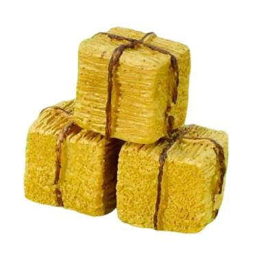 Imagem de simhoa Conjunto de 3 Mini Fardos de Feno Decorativos - Modelo de Simulação em Miniatura para Festas Temáticas, Quadrado 2.5x2.5x2.5cm