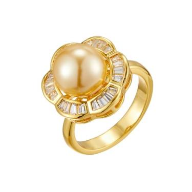 Imagem de Kokoma Elegante anel de flor de pérola para mulheres CZ cristal floral aberto anel ajustável aliança de compromisso alianças eternidade joias delicadas, Cobre, Sem pedra preciosa