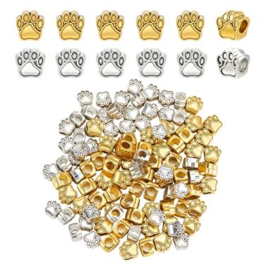 Imagem de DELORIGIN Pingentes vintage prata pata gato 2 cores liga tibetana pegada pingente, filhote de cachorro, contas espaçadoras soltas com orifício para fazer joias, artesanato, pulseira, chaveiro, coleira