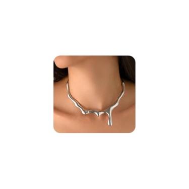 Imagem de Gargantilha feminina em forma de lágrima líquida grossa, colar estético geométrico assimétrico, presente de aniversário personalizado, Large, Liga de aço, Sem Pedra Preciosa