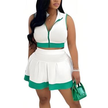 Imagem de Conjunto de roupas de tênis, saia Cigrimi e blusa curta  branca