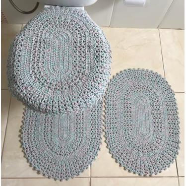 Imagem de Tapete De Croche Para Banheiro Colorido 3 Peças (Candy)