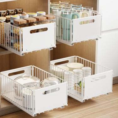 Imagem de Mustorn Pacote com 2 organizadores de armário, gavetas deslizantes para armários, descasque e cole, prateleiras resistentes para cozinha, armário, despensa, banheiro (37,5 cm P x 24,5 cm L x 20 cm