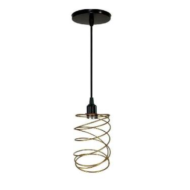Imagem de Lustre Luminária Pendente Aramado Retrô Mola - Dourado - Bruno Acabame
