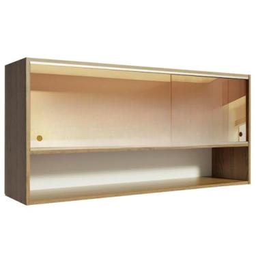 Imagem de Armário de Cozinha Aéreo 2 Portas de Correr de Vidro Reflex com Nicho Aberto Rustic