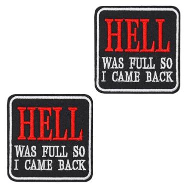 Imagem de 2 peças Hell was Full So I Came Back Remendo Bordado Patch Hook & Loop Patch Funny Meme Badge Tactical Fastener Applique Acessórios para Mochilas, Jaqueta, Colete, Jeans, Roupas, Arneses de Cachorro