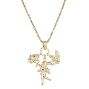 Imagem de HZMAN Colar encantador de latão banhado a ouro 18K – Hipoalergênico leve e elegante joia presente para mulheres, Latão, Sem Pedra Preciosa