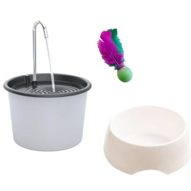 Imagem de Fonte Bebedouro para Gatos e Cães + Comedouro 600ml + Pong(Kit Branco tampa preta)