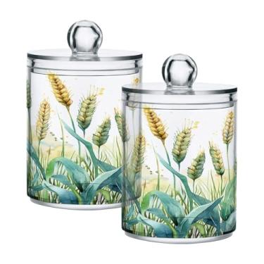 Imagem de ATTX Dispensador de suporte Qtip de campo de trigo em aquarela para bola de algodão, cotonete, frasco de boticário transparente, decoração de casa, pote de armazenamento de cozinha, pacote com 2 (152)