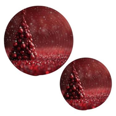 Imagem de Blueangle 2 peças de suporte de panela de trivet de bolas vermelhas de Natal - conjunto de pegadores de panela de tecido redondo - almofadas quentes trançadas de algodão - porta-copos - tapetes de