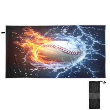 Imagem de ATTX Toalha de praia de fogo de água de beisebol 76 x 152 cm - Cobertor leve de microfibra resistente à areia de secagem rápida para piscina, ioga, academia e viagens | Esportes de banho de natação
