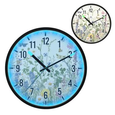 Imagem de Blueangle Relógio de parede LED que brilha no escuro e ativado por voz, silencioso design de ervas e flores coloridas de 30,5 cm, operado por bateria para decoração de quarto e sala de estar (29)