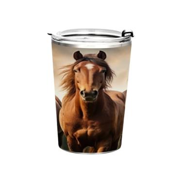 Imagem de Blueangle Copo de 340 g com tampa e canudo, copo de café com água isolada a vácuo de aço inoxidável, caneca de viagem de cavalos, copo térmico para bebidas quentes e frias (540)