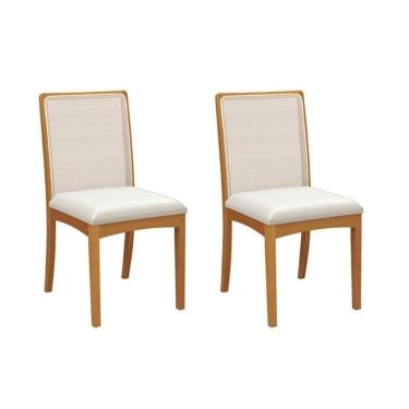 Imagem de Cadeira Sala De Jantar Lara 2cmm009ca Premium Madeira Maciça Kit 2 Un Carvalho/boucle Bege Caqui/tela Bege - Kappesberg