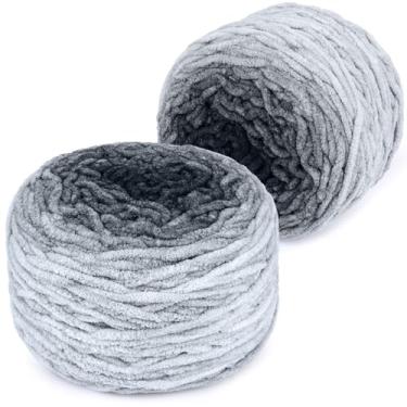 Imagem de Katech Fio ombré fofo para crochê - 2 peças de fio de chenille de veludo super volumoso de 285 g para tricô, fios de bolo gradiente macio e felpudo para cobertor de bebê, cachecol, travesseiro, boneca
