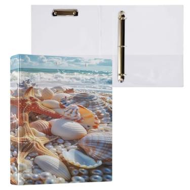 Imagem de Blueangle Linda pasta de 3 anéis de praia tropical com prancheta e 2 bolsos - Organizador de documentos decorativos de 3 cm para escritório, suprimentos para reuniões (788)