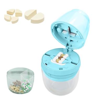 Imagem de Cortador de comprimidos 1/4 | Cortador de precisão | Armazenamento em 3 seções | Lâminas sem esmagamento | Design compacto de viagem (azul)