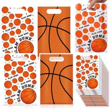 Imagem de Abbylike 60 peças de sacolas de basquete para lembrancinhas de festa de basquete, suprimentos de plástico para presente, doces, lanches, impressão dupla face com alça para equipes, eventos