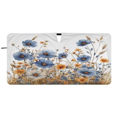 Imagem de Blueangle Aquarela flores silvestres pára-brisa sombra solar - 149.9 cm x 76.2 cm dobrável carro janela frontal blocos pára-sol raios UV viseira de sol (731)