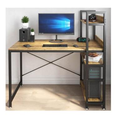 Imagem de Mesa de computador com estante, mesa de estudo de escrita para escritório em casa, estação de trabalho simples moderna com prateleiras de armazenamento para pequenos espaços, divisórias podem ser