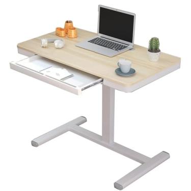 Imagem de HGTRH Mesa de pé com gaveta, mesa sobreposta com altura ajustável 80 x 50 cm, 90 x 50 cm, ajuste de altura de 70 a 102 cm, ajuste de manivela, mesa de elevação manual, mesa para laptop, cor de madeira