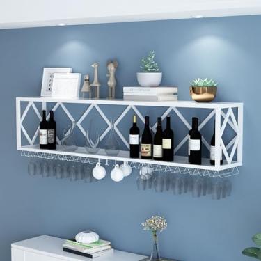 Imagem de HGTRH Prateleiras flutuantes para parede com prateleiras de taça de vinho, suporte de vidro de vinho branco envelhecido, prateleiras de bebidas para parede de bar doméstico, prateleira de garrafa de