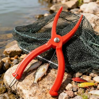 Imagem de Alicate de pesca laranja pequeno com clipe de peixe para equipamento de pesca